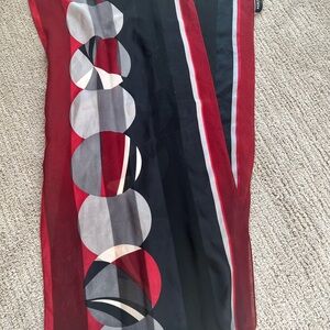 Vintage Halston Red 100% Silk Red and Black Scarf